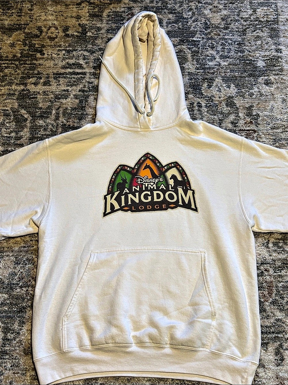 Disney Parks Animal Kingdom Lodge Graphic Hoodie Cream Size Medium